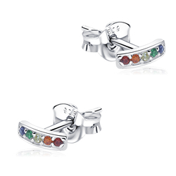Rectangle Shaped with Colorful Stone Silver Ear Stud STS-5325